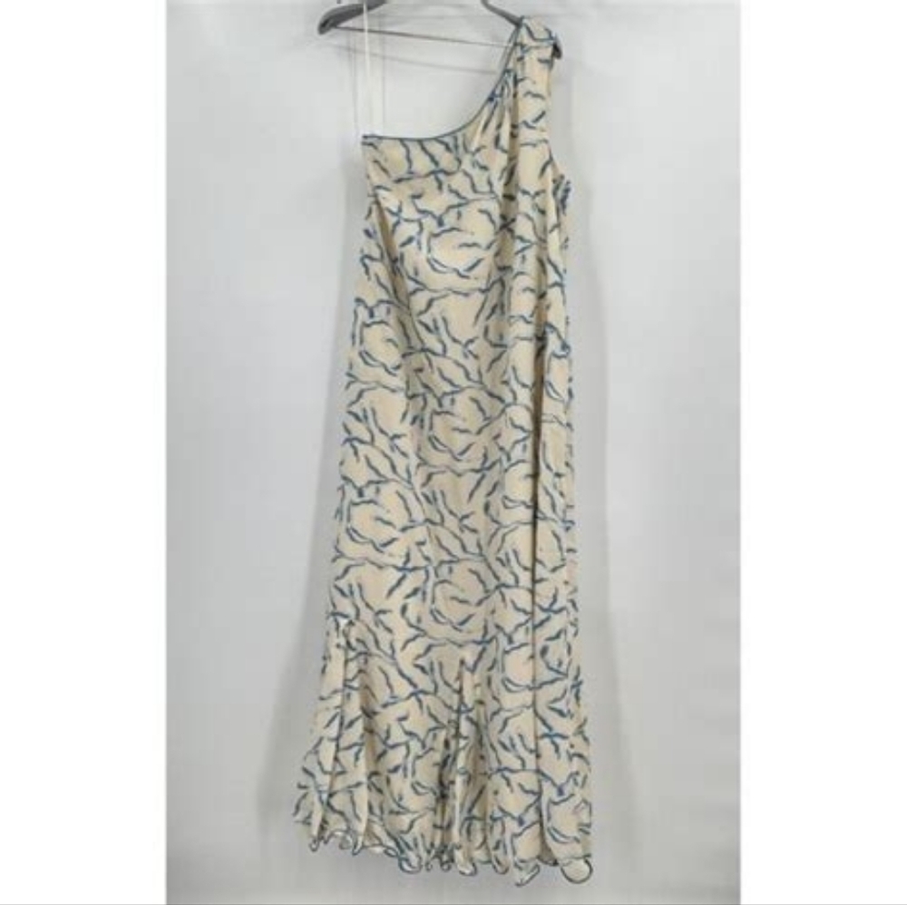 Tuckernuck Hyacinth House One-Shoulder Cream/Blue Seaside MAXI Dress NWTS Large
